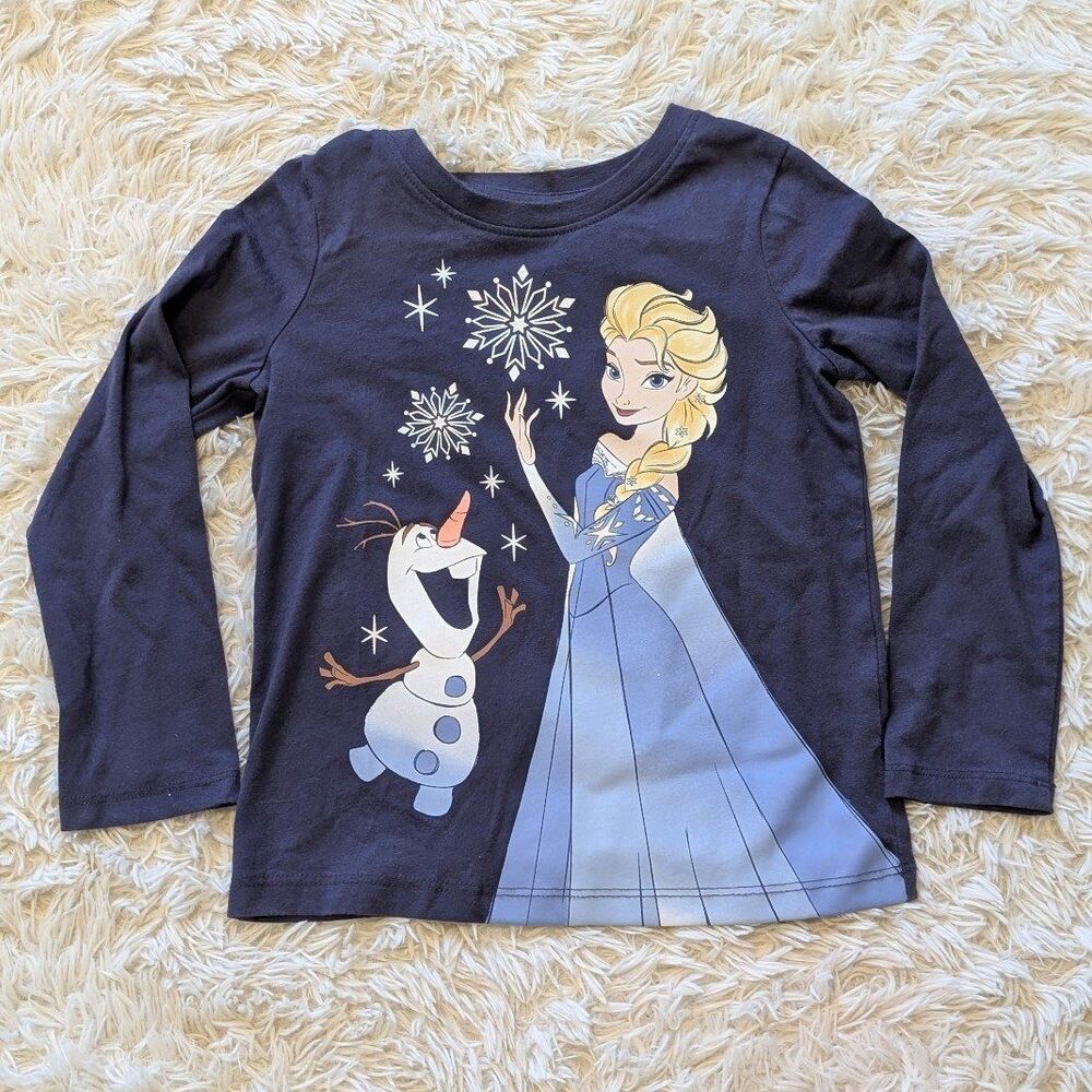 Disney Frozen Elsa Olaf Girls Size 5T Dark Blue Long Sleeve Shirt Jumping Beans